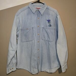 Vintage Mens CYRK Sportswear Denim Shirt Embroidered Soccer Image Size Large 90s